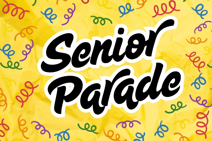 Senior Parade text w/ colorful squiggles